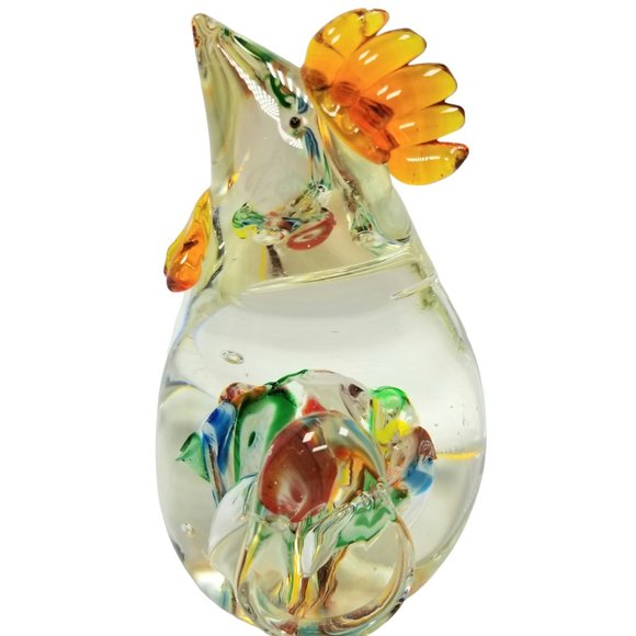 Colorful Murano Italy Blown Art Glass Rooster Paperweight Anamorphic  Figurine - Picture 10 of 12